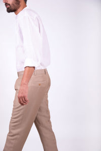 Pantalon à pli français beige solaro en laine et lin - BZV3PF - BERNARD ZINS