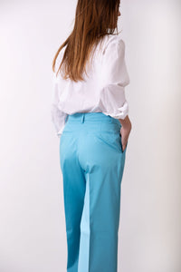 Pantalon Chloe taille haute en gabardine de coton turquoise - BERNARD ZINS