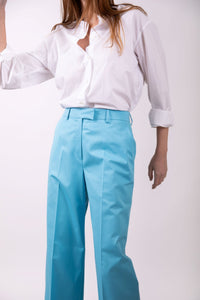 Pantalon Chloe taille haute en gabardine de coton turquoise - BERNARD ZINS