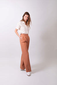 Pantalon Sand taille haute en lin orange pâle - BERNARD ZINS