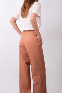 Pantalon Sand taille haute en lin orange pâle - BERNARD ZINS