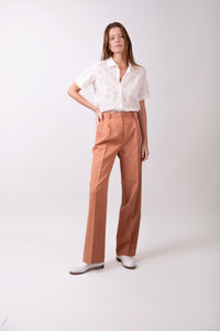 Pantalon Sand taille haute en lin orange pâle - BERNARD ZINS